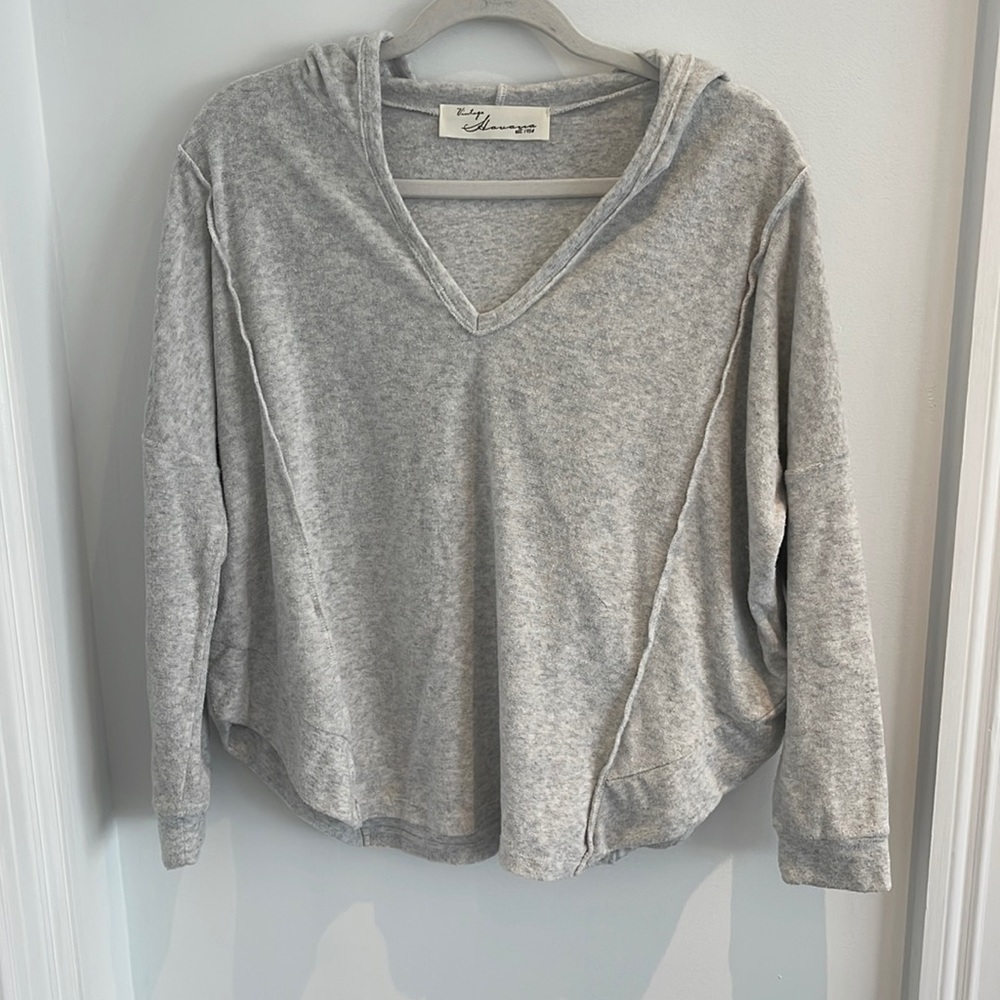 Vintage Havana V-Neck Terry Cloth Grey Sweatshirt Size S